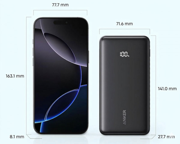 ANKER Zolo 20000mAh, 22.5W, sa ugrađenim USB-C kablom, Power Bank crni