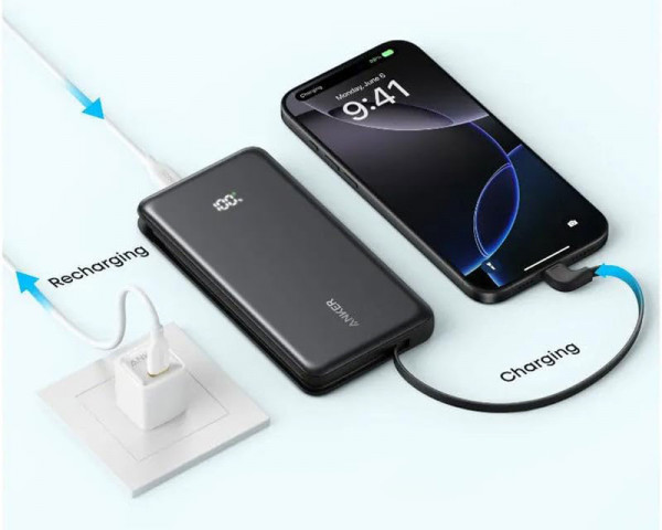 ANKER Zolo 20000mAh, 22.5W, sa ugrađenim USB-C kablom, Power Bank crni