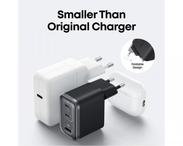 ANKER Prime 70W GaN zidni brzi punjač, 3-porta (2x USB-C i 1x USB-A) crni