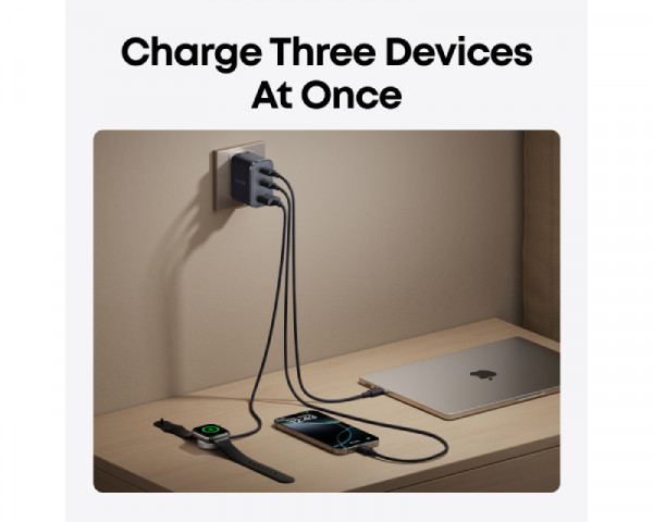 ANKER Prime 70W GaN zidni brzi punjač, 3-porta (2x USB-C i 1x USB-A) crni