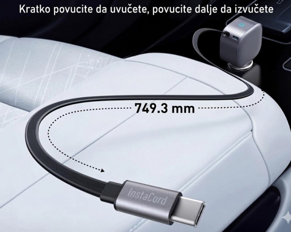 ANKER Nano 75W, sa ugrađenim USB-C kablom na izvlačenje i USB-C portom, auto punjač