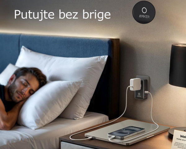 ANKER Nano 20W putni zidni punjač 5-portova (2x USB-A, 2x USB-C, utičnica EU na US, UK, AU i EU), crni