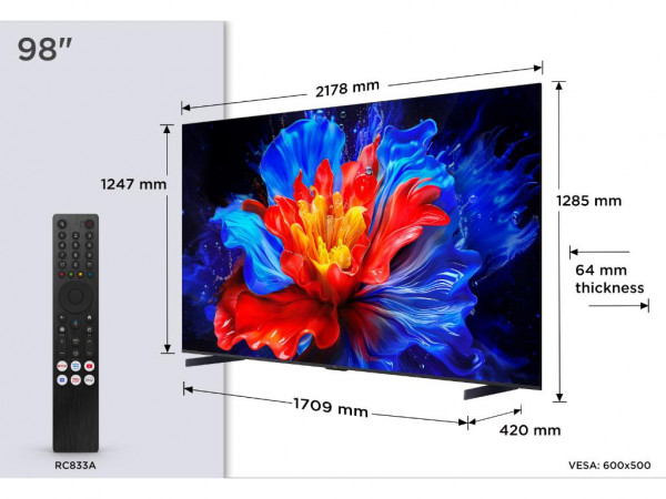 TCL Televizor 98P8K MiniLED-QLED 98 inch 4K UHD 144Hz Google TV crna