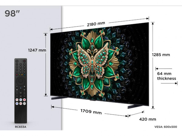 TCL Televizor 98C6K MiniLED-QLED 98 inch 4K UHD 144Hz Google TV crna