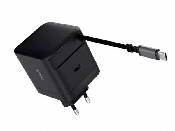 TRUST Punjac MAXO 65W RTRCT 2x USB-C rectractable 0.67m laptop/tablet/smartphone crna