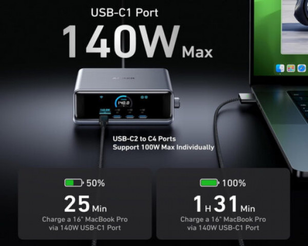 ANKER Prime 250W GaN stoni brzi punjač, 6-portova (4x USB-C, 2x USB-A) srebrni