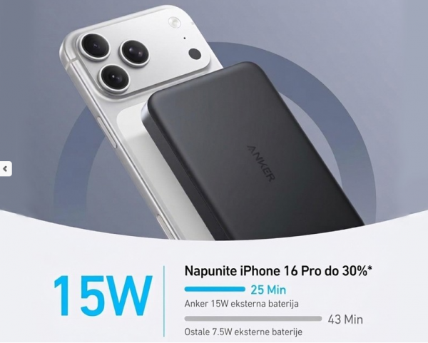 ANKER MagGo 10000mAh, 15W, magnetno bežični power bank, crni