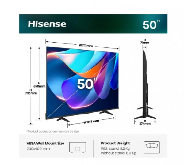 HISENSE TV LED 50A6S 4K UHD SMART